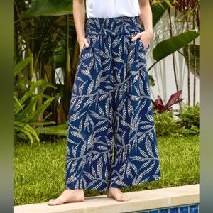 Caribbean Joe Women’s Navy and White Palazzo Printed Beach Pants Size Large